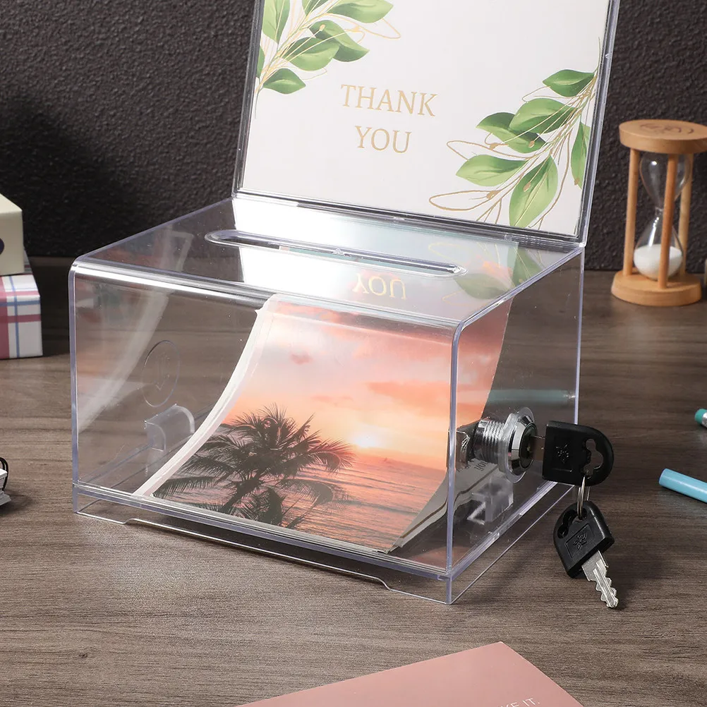 2Sets Clear Acrylic Suggestion Box Business Card Holder Lockable Donation Raffle Box Large Capacity for Office Hotel Exhibition