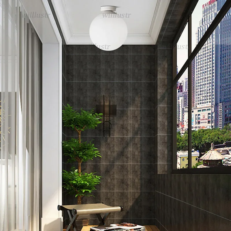 Minimalist Globe Glass Ceiling Lamp Modern White Global Hotel Restaurant Foyer Corridor Balcony Living Bedroom Creative Lighting