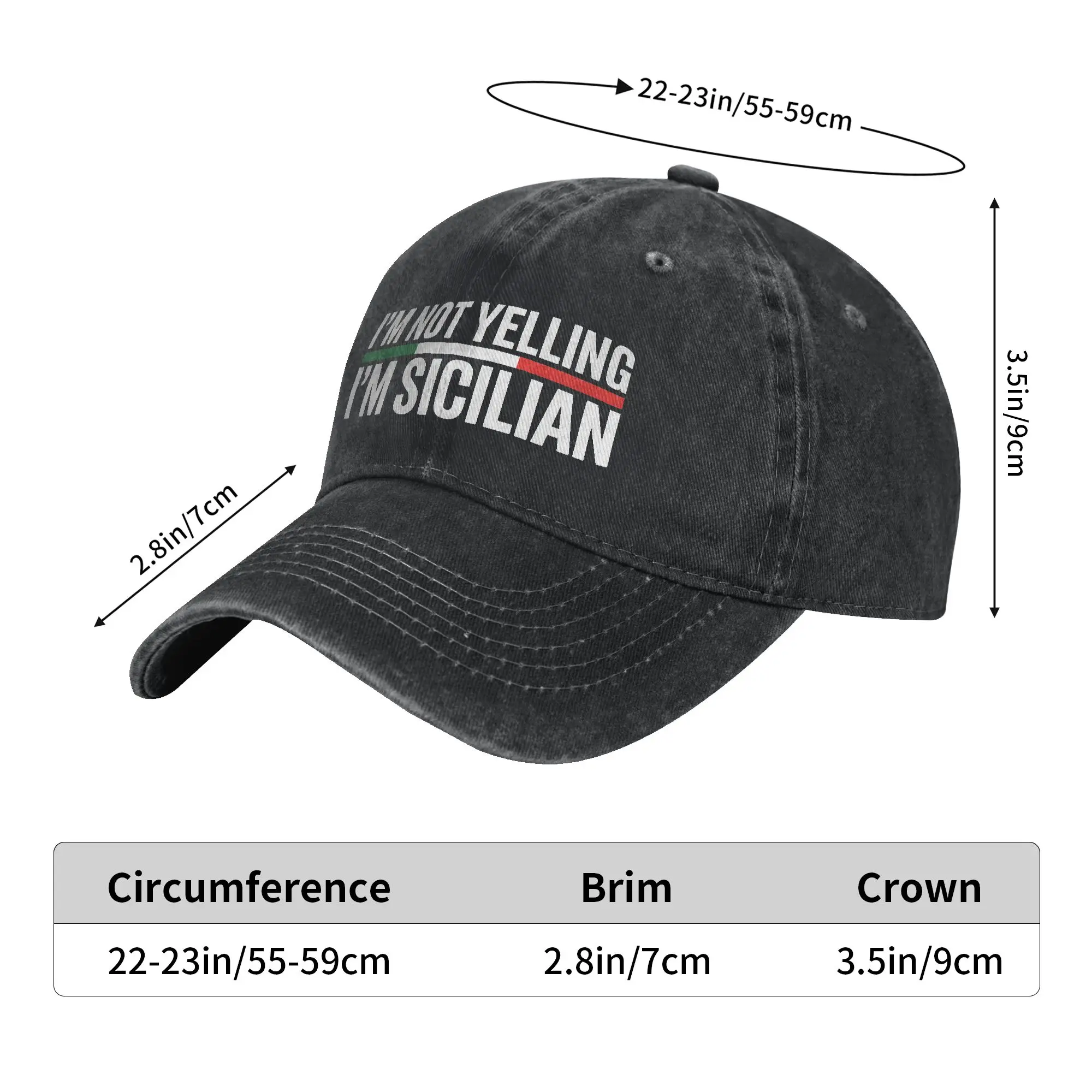 Summer I‘m Not Yelling I’m Sicilian Funny Italian Pride Humor Baseball Cap Sun  Sun Visor Design Washed Trucker Hat Baseball Cap