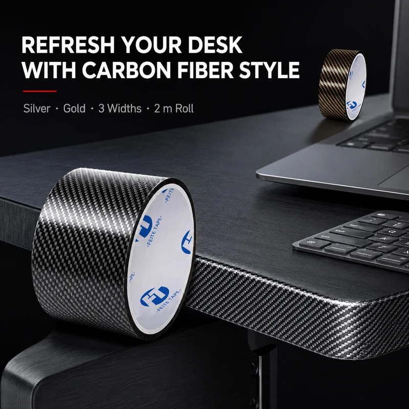 9D Carbon Fiber Pattern Decorative Tape, Glossy Self Adhesive Vinyl Trim for Desk Edges, Cabinets, Drawers & Gaming Tables
