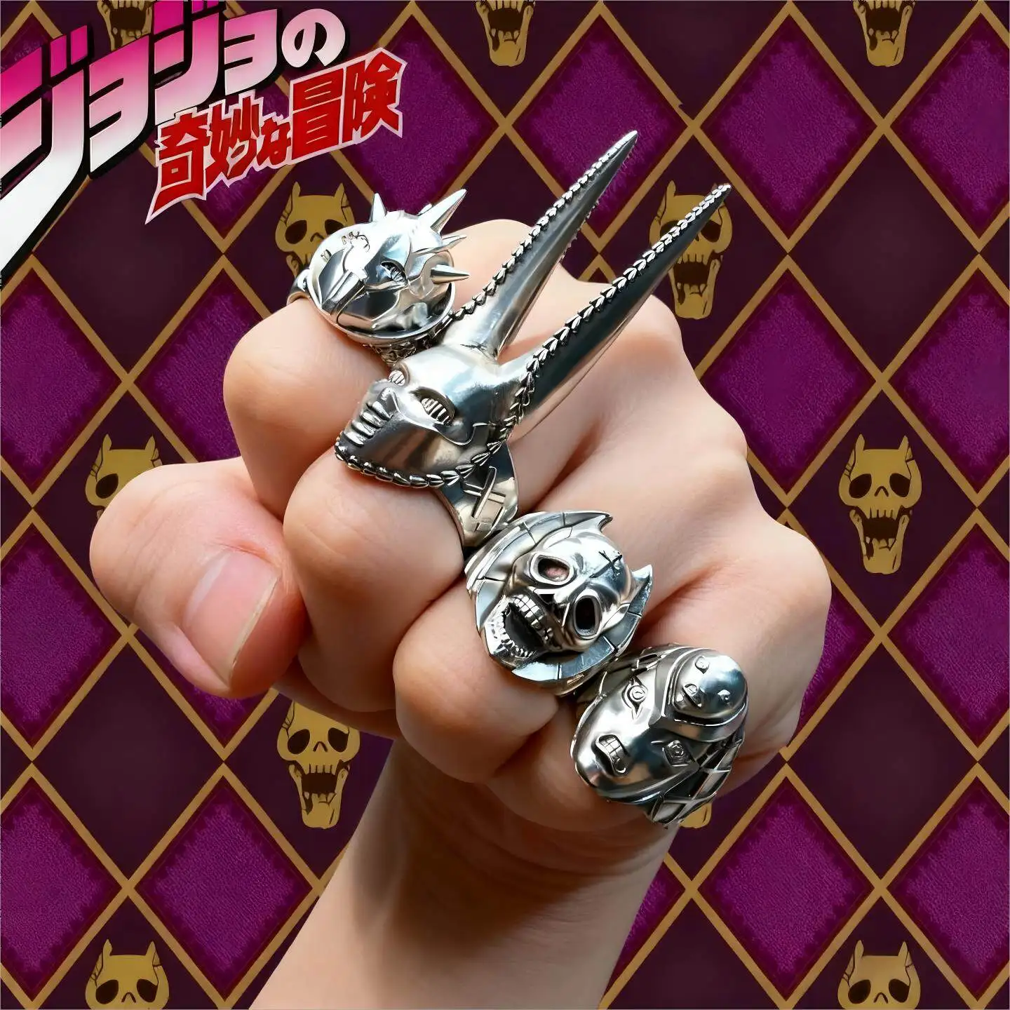 Anillos Metálicos Ajustables de Anime Jojo's Bizarre Adventure, Diseño de Calavera de Kira Yoshikage y Jotaro Kujo, Joyería Cosplay, Regalos para Adultos