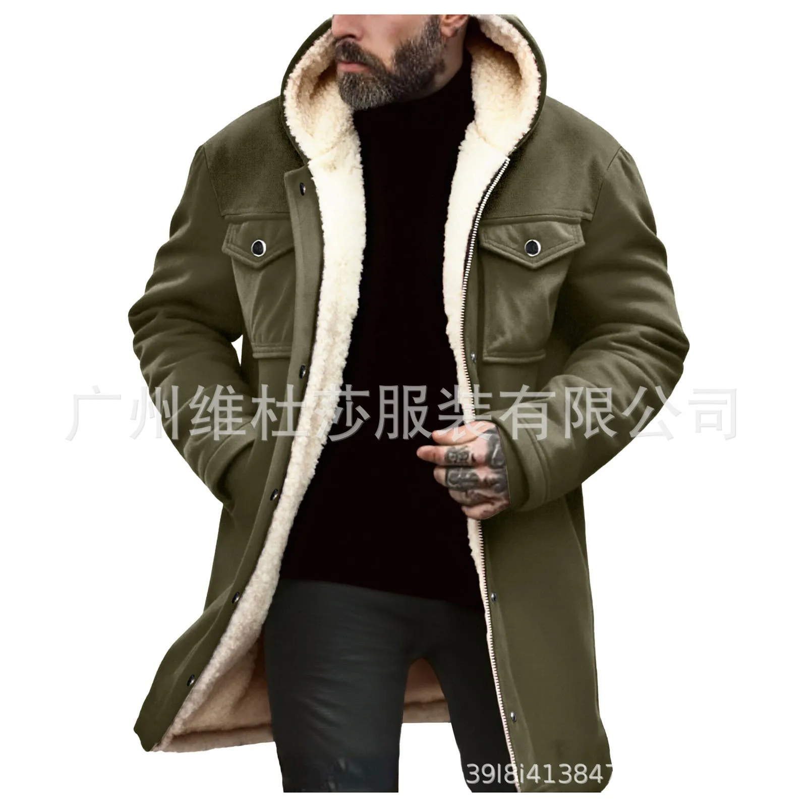 Autumn And Winter Men's Coat Fleece Color Matching Jacket Multi-pocket Zipper Coat