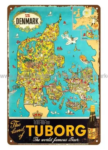 Tuborg Beer Denmark Map Mielche metal tin sign outdoor artwork living room