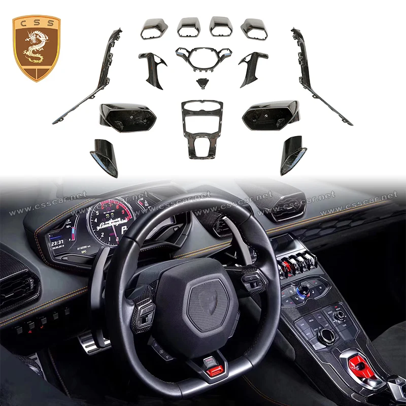 Dry Carbon Fiber Car Interior Door handle Steering Wheel Center Console Cover Stickers For Lamborghini Huracan LP610 LP580 Trims