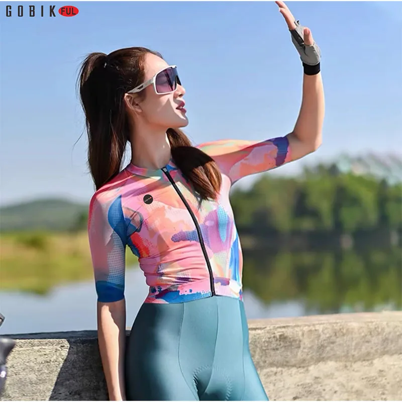 2024 Gobikful Summer New Cycling Clothing Women\'s Short Sleeve Milk Silk Road Speed Dry Top Elastic Cycling Equipment Customized