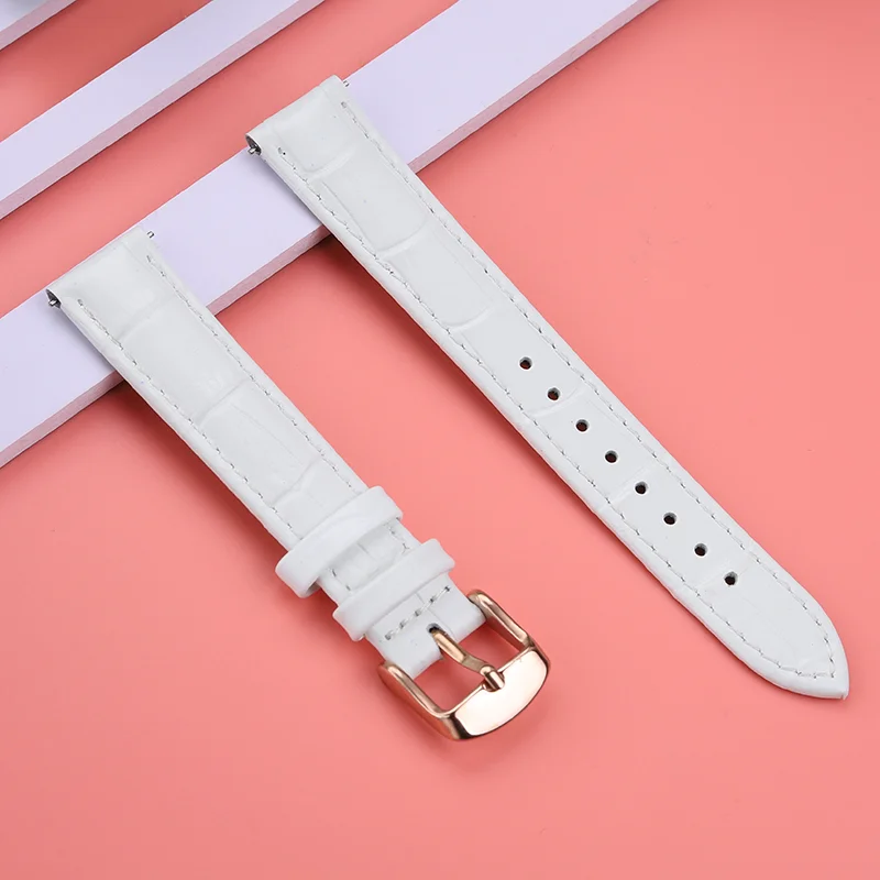 Universal Replacement Leather Watch Strap White Cow Watchband for Men Women 12/14/15/16/17/18/20mm Wristbelt For Tissot Cartier