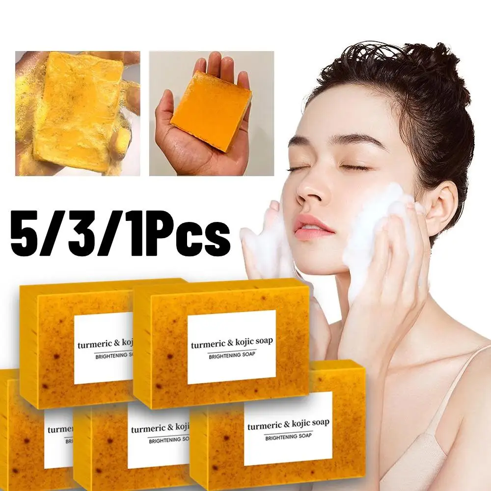 

5/3/1Pcs Turmeric & Kojic Acid Brightening Soap Turmeric Soap Lemon Soapkojic Acid Soap Ginger Hand-made Cold Soap Bath Soap