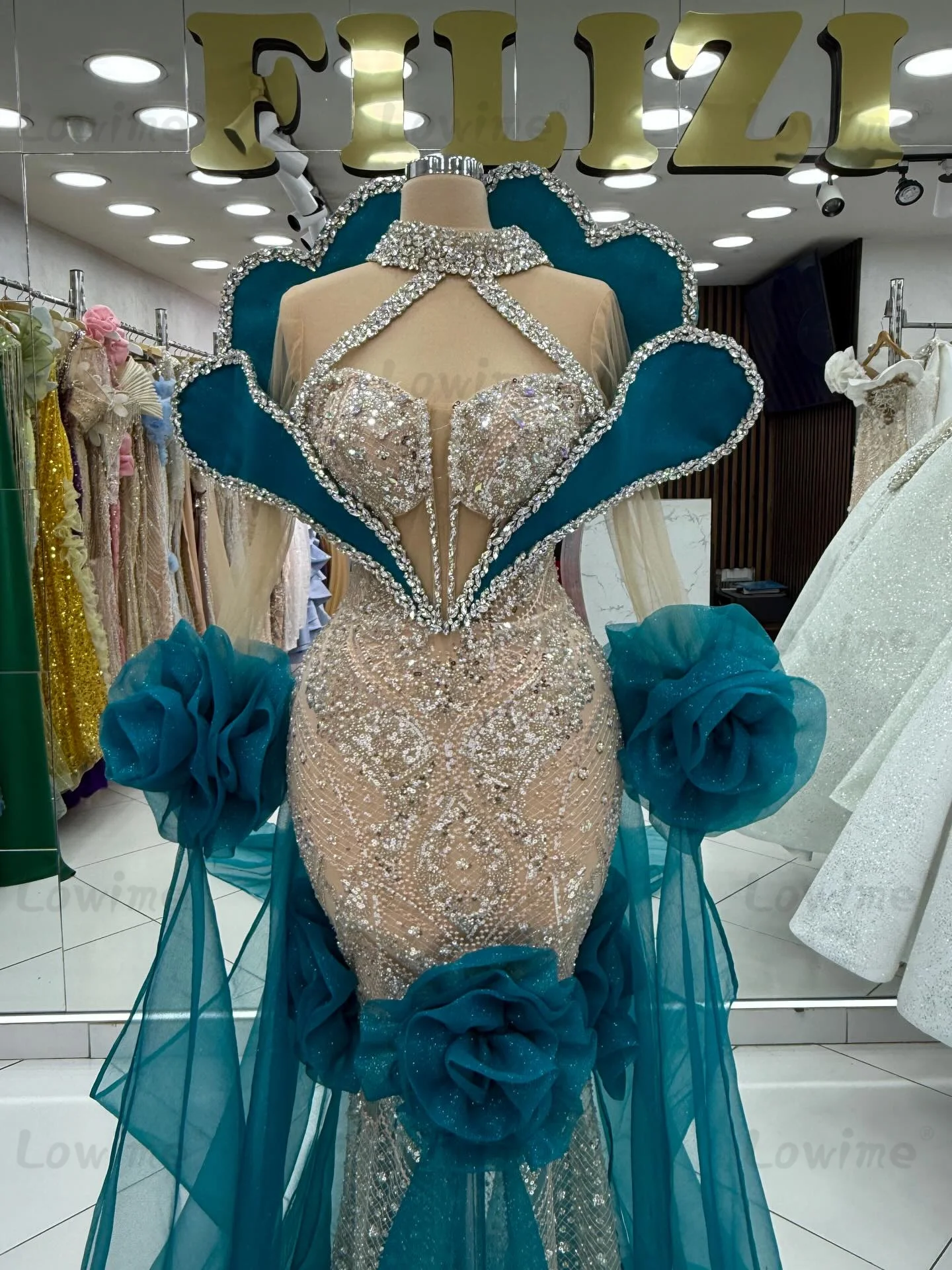 

Темно-синее вечернее платье по индивидуальному заказу, женские платья русалки с длинными рукавами знаменитостей, вечерние платья с хрустальными цветами, Vestidos De Fiesta