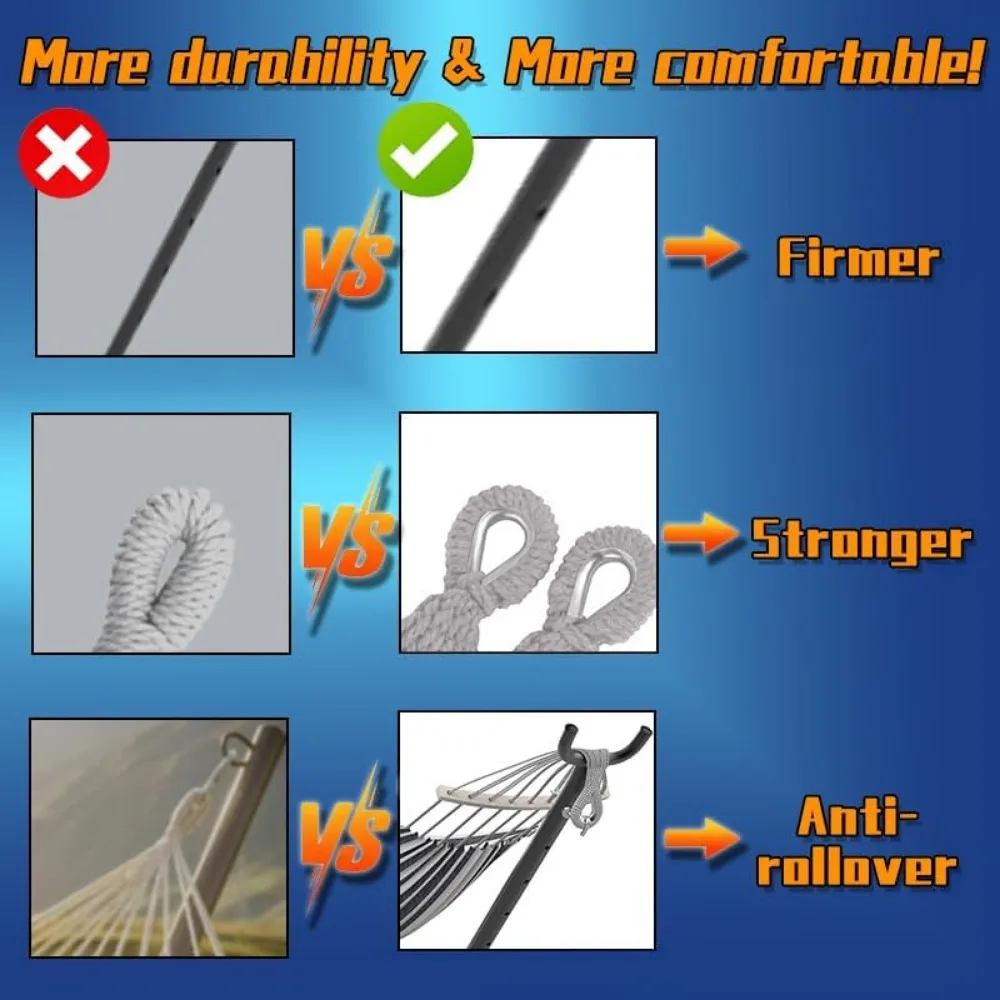 Heavy Duty Portable Double Hammock with Stand, 500 lb Capacity, Indoor Outdoor Use, Includes Carrying Bag