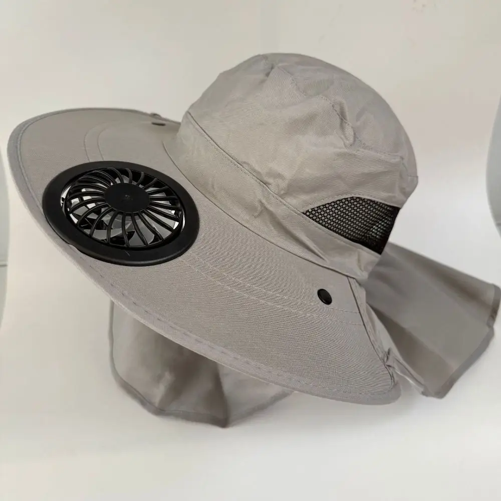 Portable Rechargeable Fan Hat Adjustable Long-lasting Fishing Sun Shading Hat with Neck Shawl 300mA Wide Brim Fan Hat Gardening