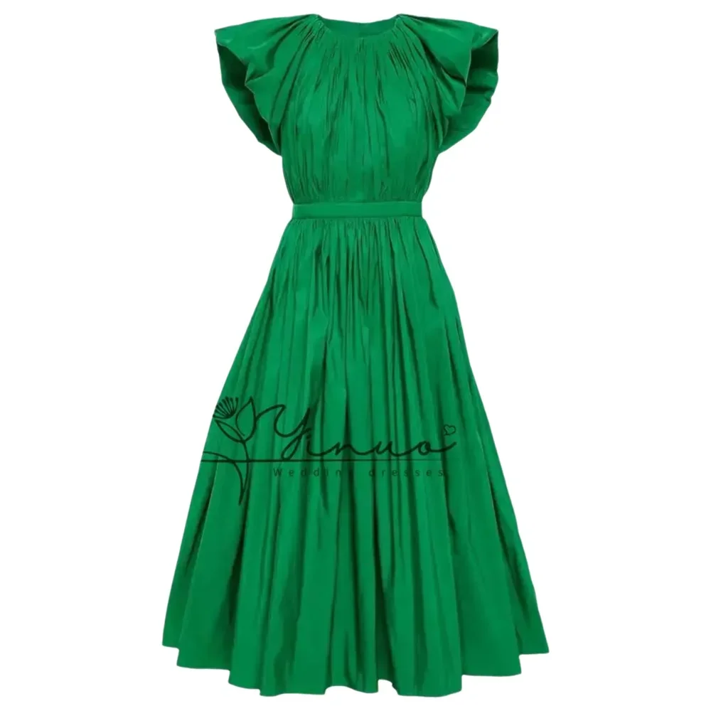 parkling Taffeta Puffle-sleeve Evening Gown A-line Dress Black Girls 15 Years Old Bat Mitzvah Green Gown Bridesmaid Gown