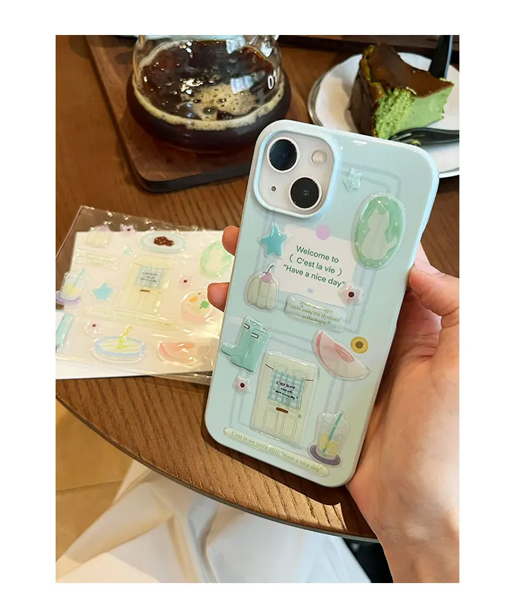 Original Illustration Dessert Shop Sticker ,Drop Glue Stickers Cute Stereo Diy Handbook Mobile Phone Case Computer Sticker