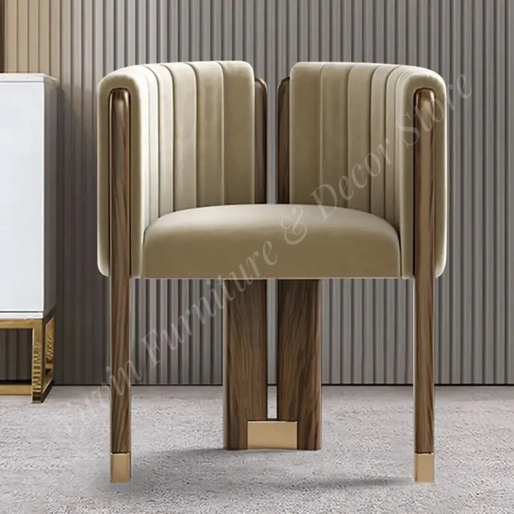 Modern Wabi Sabi Japandi Dine Chair Solid Wood Camel Velvet Upholstery Deliver Cost Dining Room Furniture