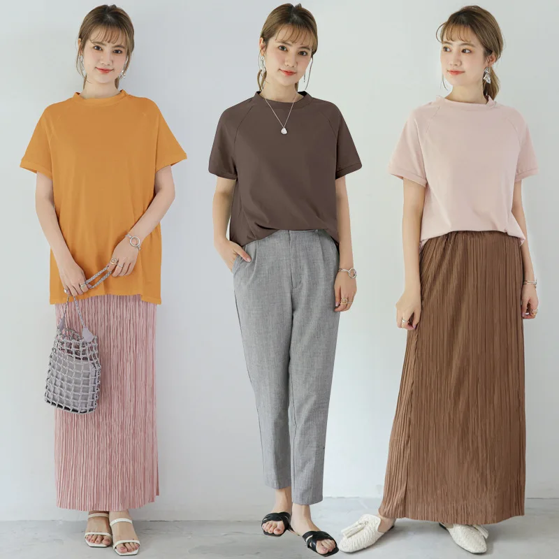 

Новая летняя женская футболка из чистого хлопка с рукавом реглан, полуводолазка, свободная однотонная футболка с коротким рукавом