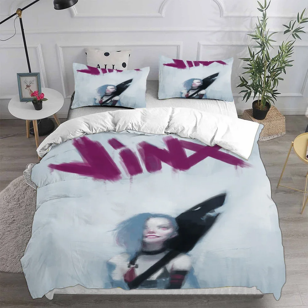 3D Print Game Girs Jinx Arcane Bedding Set Pillowcase Duvet Cover Double Twin Full Queen King Adult Kids Bedclothes Quilt Cover