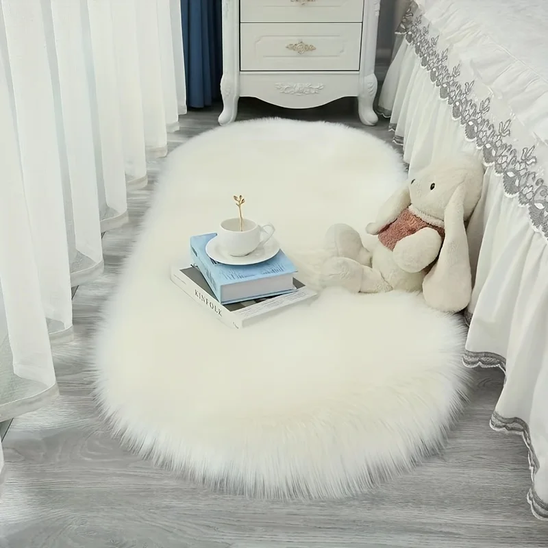 Nordic Style Plush Carpet Oval Floor Mat Non-slip Rug Suitable for Bedroom Living Room Balcony Home Decoration Home Textile