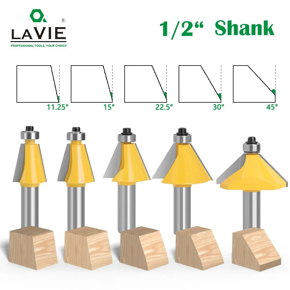 Lavie-chanfro e Bevel Edge Router Bit Haste 1125 15 225 30 45 Graus Dois Flauta Carpintaria Fresagem Bits de Corte 1pc