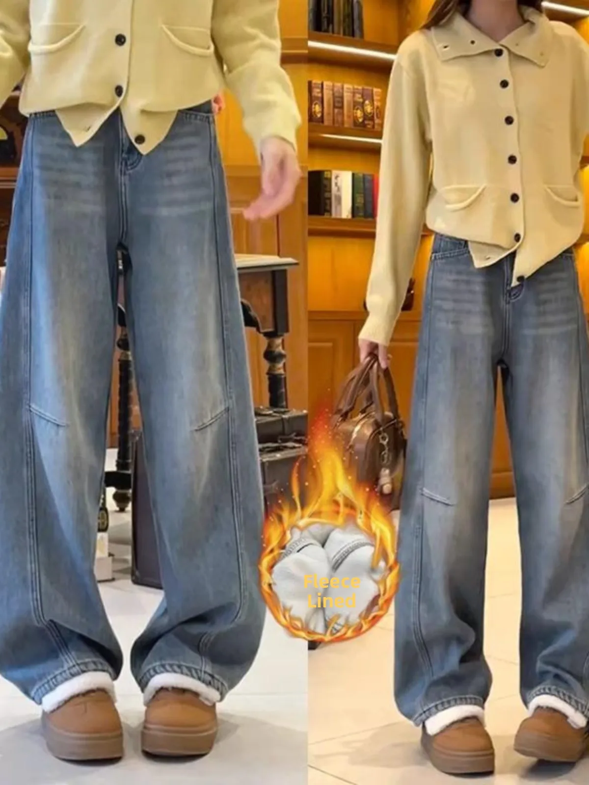 

Casual High Waist Wide Leg Jeans Women's Spring New Loose Slim Scythe Pants Curvy Body Shape Small Size Anti-Wrinkle Maintenance