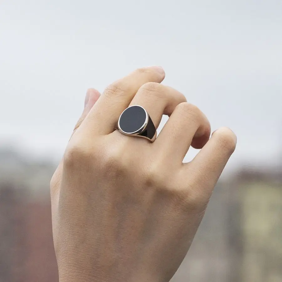 Wholesale Genuine 925 Sterling Solid Silver Men Ring Wedding Fashion Rings Black Enamel Handmade Ring