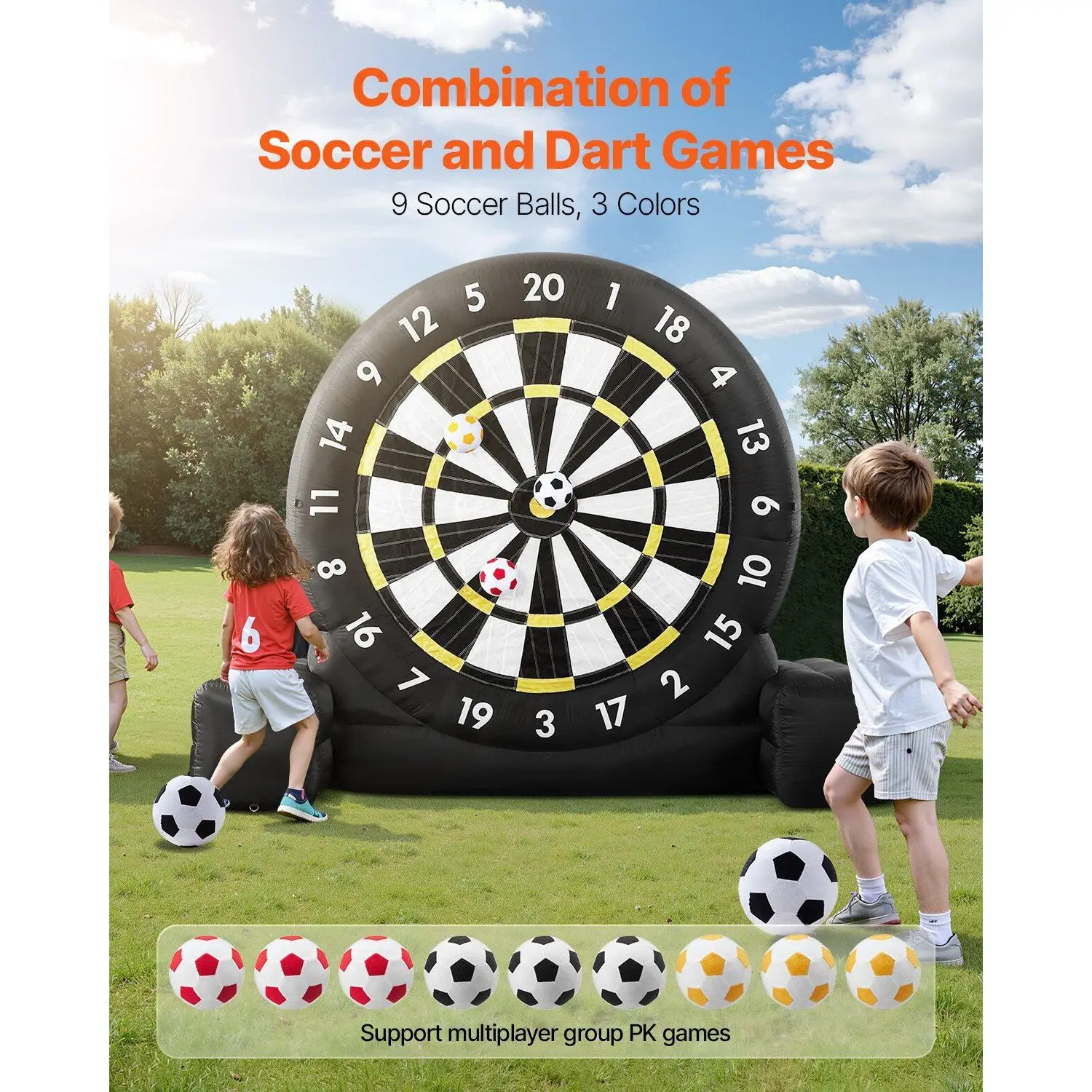 Over 8 feet high inflatable football dart board with 9 kicker and air pump large outdoor entertainment equipment