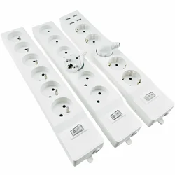 EU  Standard German France Type Socket Power Strip 2 Pin Plug With LED Indicator Switch 5/6  ways with USB EU PLUG Power Strip