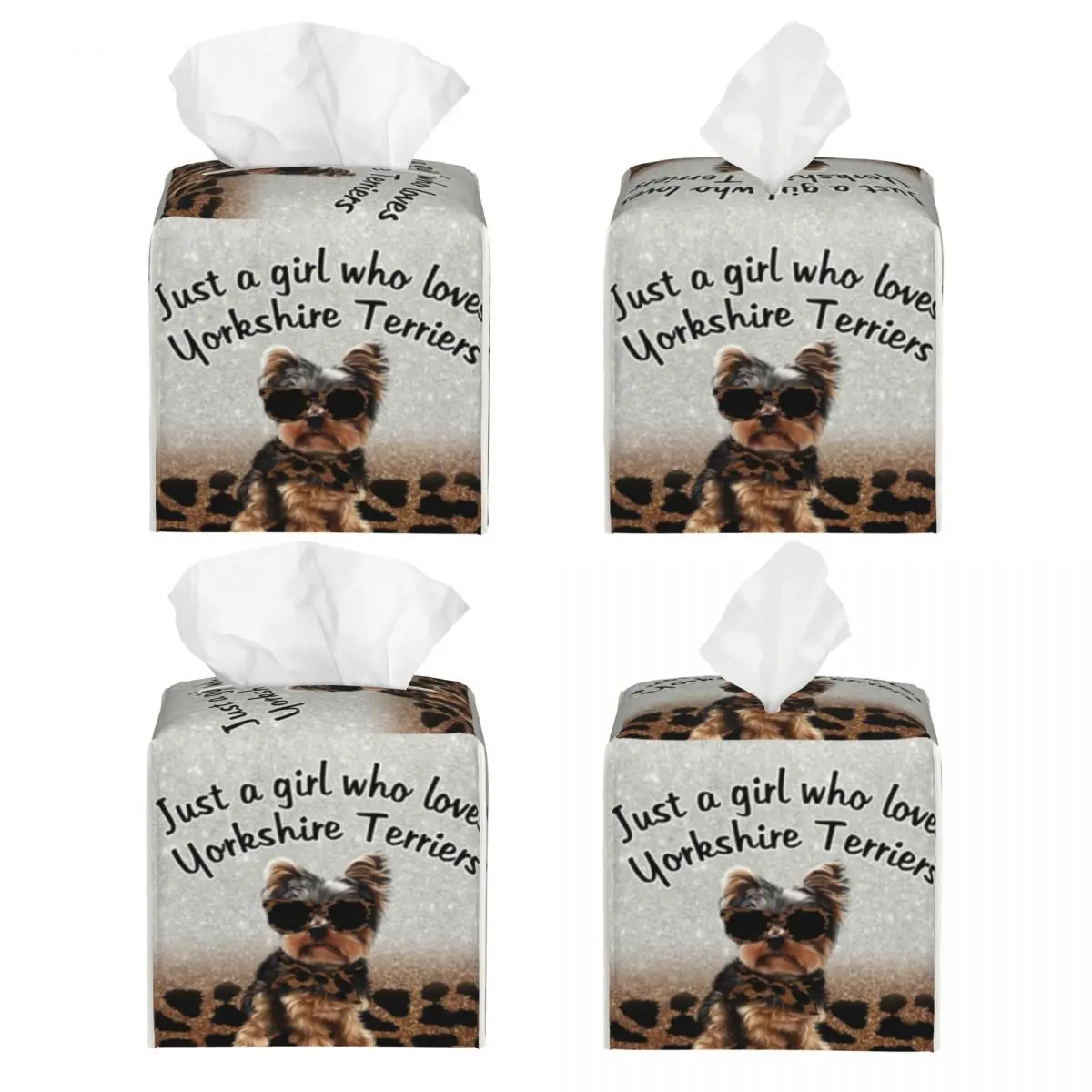 Custom Just A Girl Who Loves Yorkies Tissue Box Cover PU Leather Square Yorkshire Terrier Facial Tissues Holder for Home