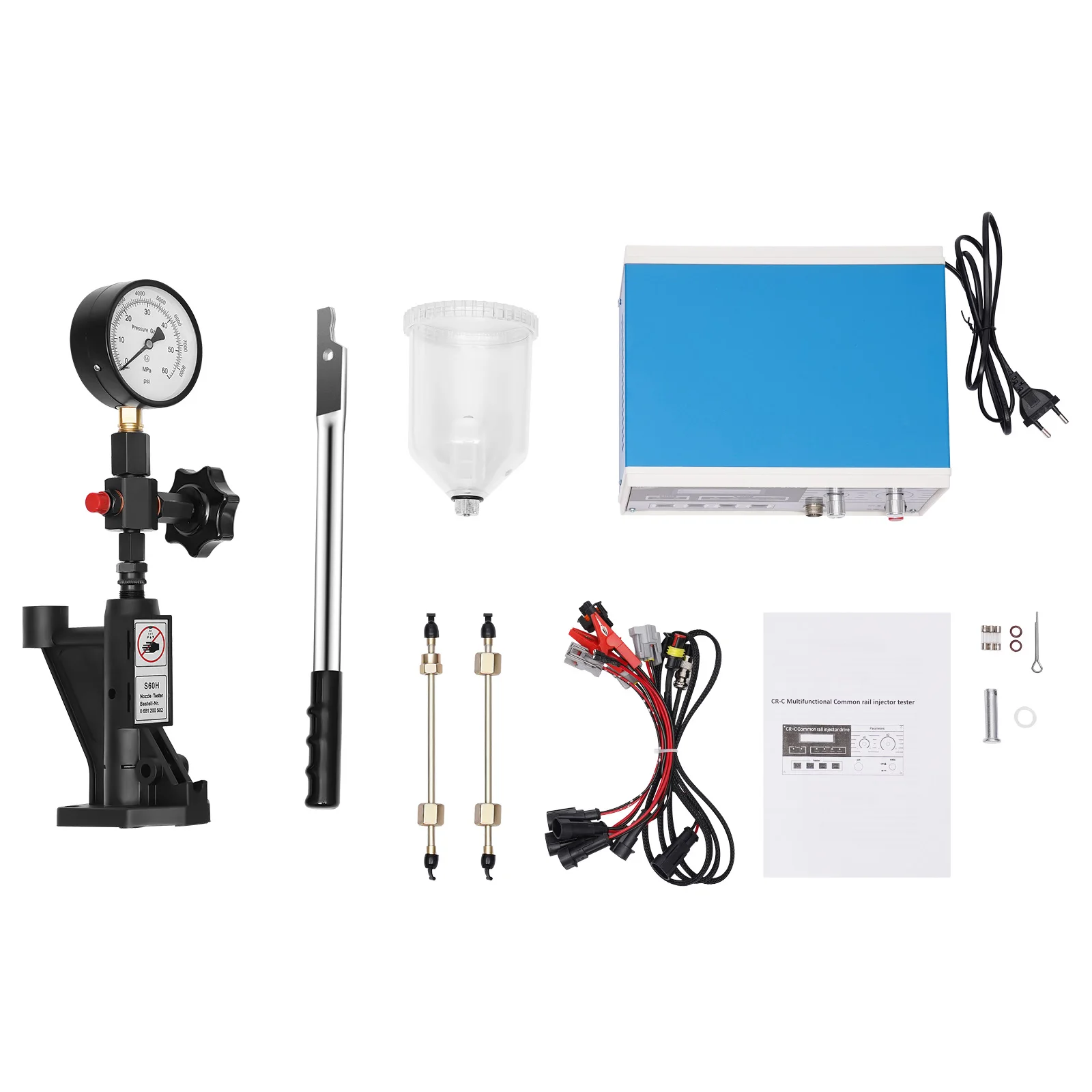 Kit de ferramentas testador de injetor diesel, testador multifuncional de injetor common rail CR-C s60h testador de bico de combustível 0-60mpa medidor de pressão