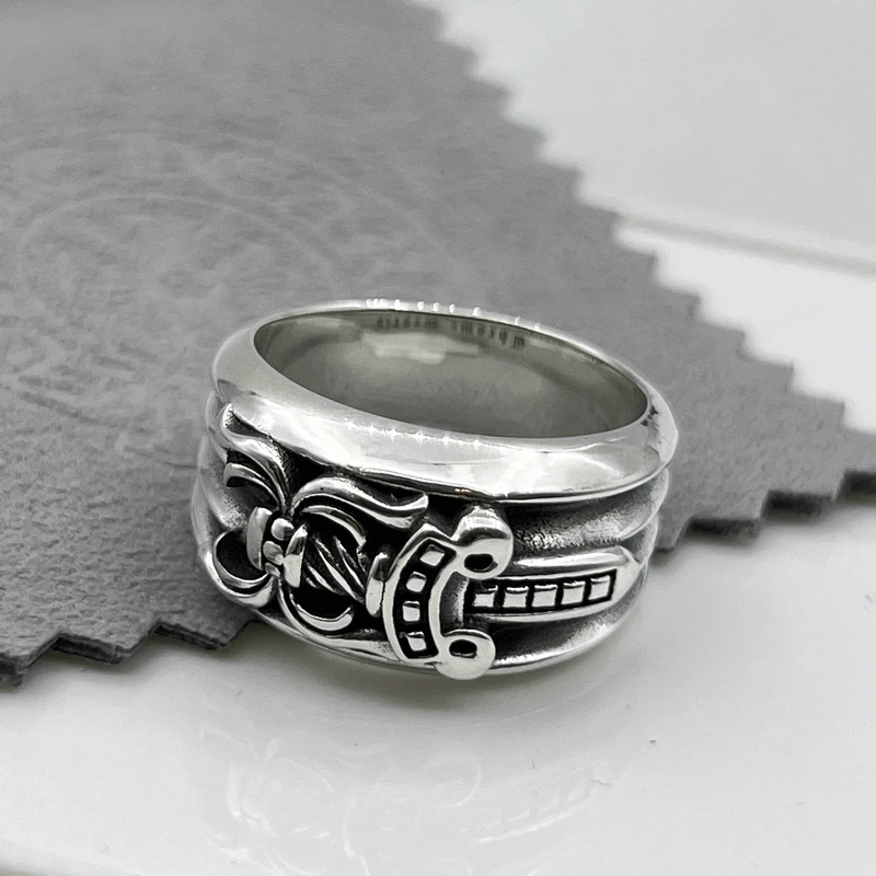 

sterling silver ch High version punk big sword sword ring men's trendy domineering retro personality Thai women forefinger ring