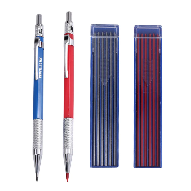 2 Pcs Streak Welders Pencil With 24 Pcs 2Mm Refills Mechanical Pencil With Built In Sharpener Carpenter Pencils