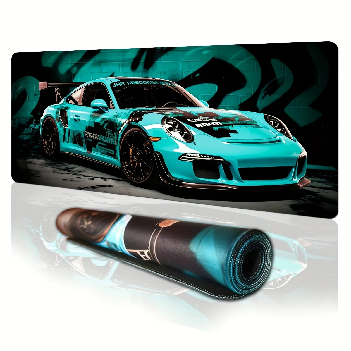 Stylish light blue supercar design mousepad durable anti-slip rubber desk mat, office laptop keyboard pad for gamers table Mats