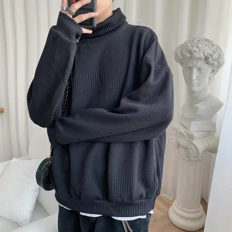 Autumn Winter New Fashion High Collar Long Sleeve Solid Sweaters Men's Clothing Casual All-match Warm Simplicity Knitting Tops