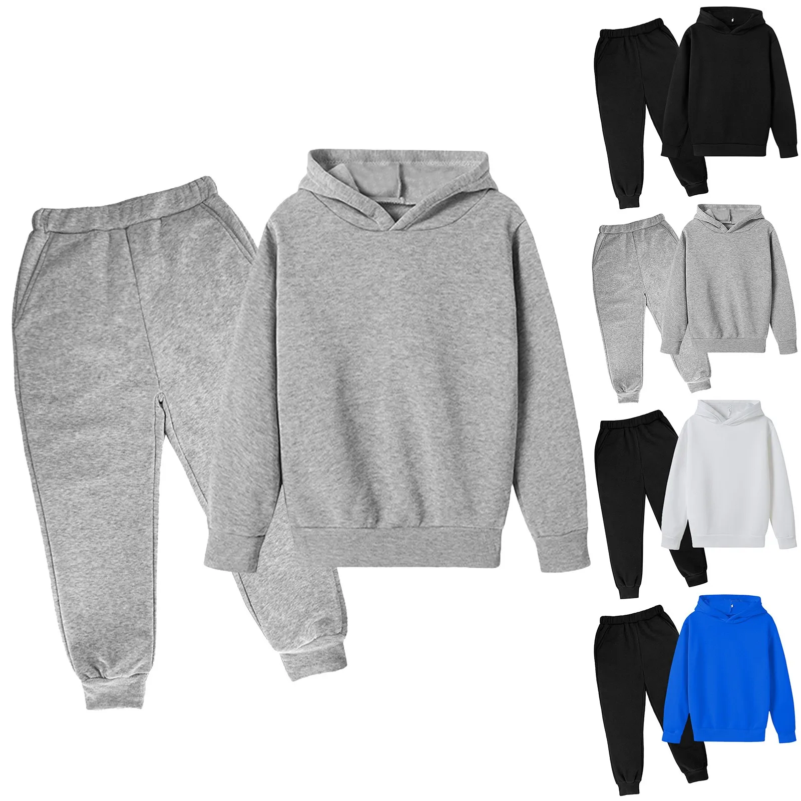 

Children Casual Solid Color Long Sleeve Hoodie Pullover Sweatshirt Tracksuit Jogger Sweatpants 2 PC Sweatsuit Set Unisex