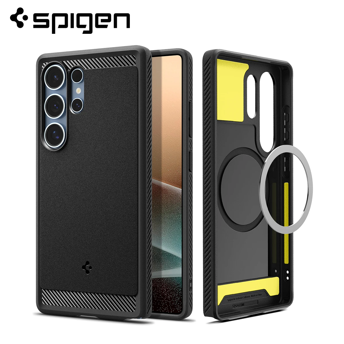 Spigen Rugged Armor MagFit para Samsung Galaxy S25 Ultra Capa [Carregamento Rápido Sem Fio/Ímã para Galaxy]