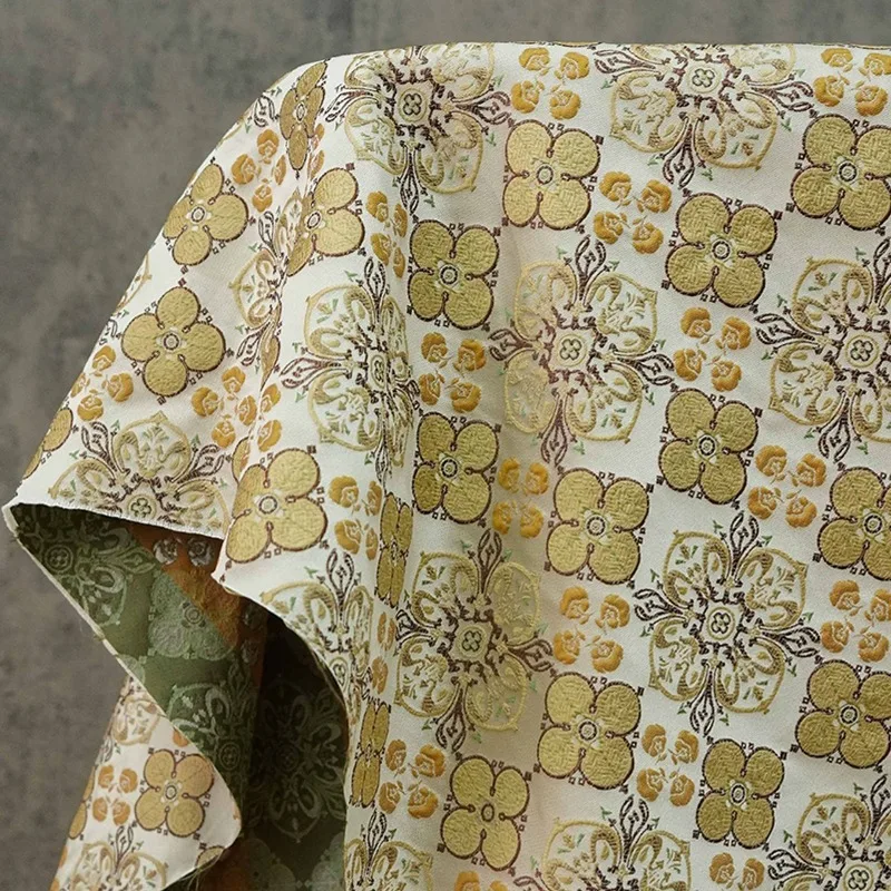 Yarn Dyed Four Leaf Clover Jacquard Fabric for Cheongsam Vest Coat Design Cloth Handmade Diy By The Meter Sewing Material