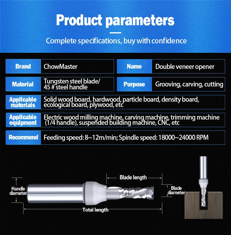 Woodworking 2 Flutes TCT Straight Compression Router Bit Double Veneer Cutter Engraving Slotting Trimming Up Down Milling Cutter