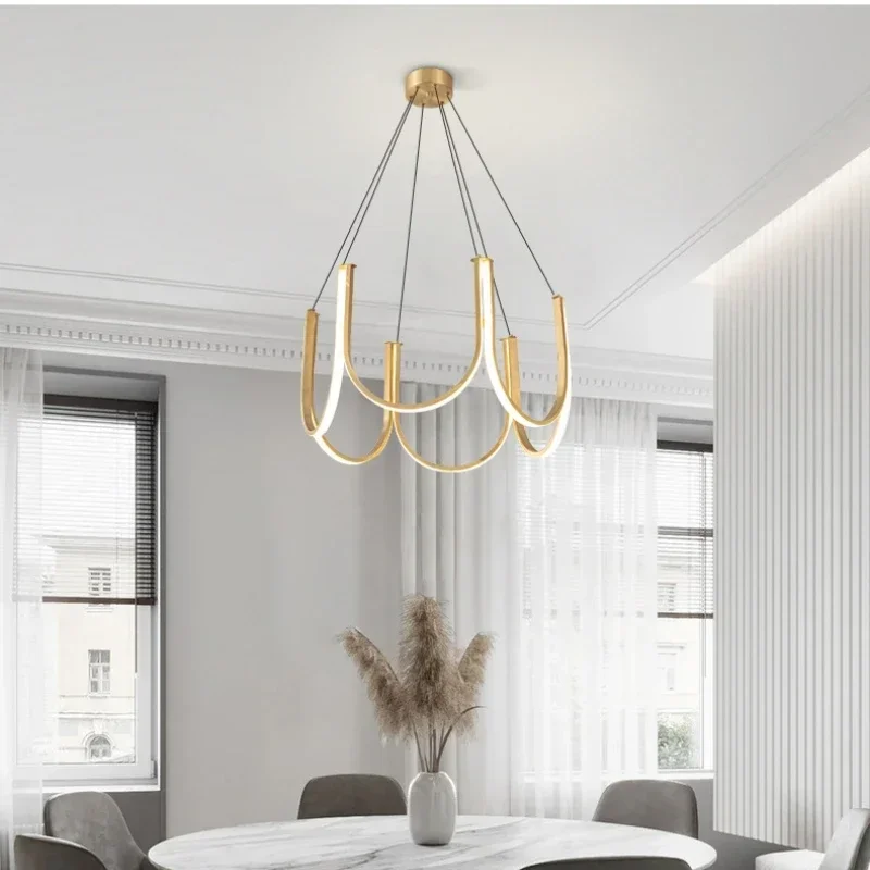 Lampadari a forma di U in alluminio di nuovo design nordico ristorante camera da letto cucina lampade a sospensione a LED in oro nero decorazioni per illuminazione interna