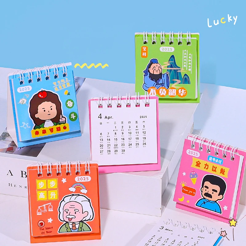 Kalender meja kartun Mini 2025, kalender perencanaan harian kecil saku portabel lucu mengelola jadwal waktu Dekorasi Desktop