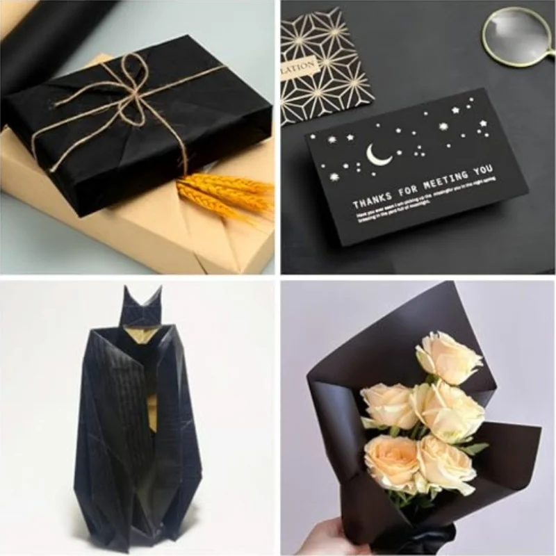 La carta kraft nera da 30 cm viene utilizzata per l'artigianato fatto a mano fai-da-te, l'imballaggio di bouquet, la decorazione di nozze e le forniture per l'imballaggio di regali