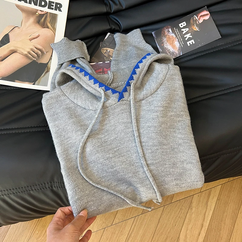 Damska szara bluza z kapturem w stylu lat 90., vintage streetwear, koreański Harajuku, długi rękaw, oversize, top, odzież 2025