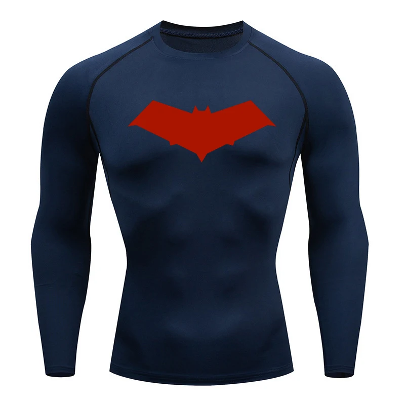 Compression Running T-Shirt Men Tops Bat Printing T Shirts Men Quick-Drying Gym Sportswear MMA Rashguard Jersey Tee For Male