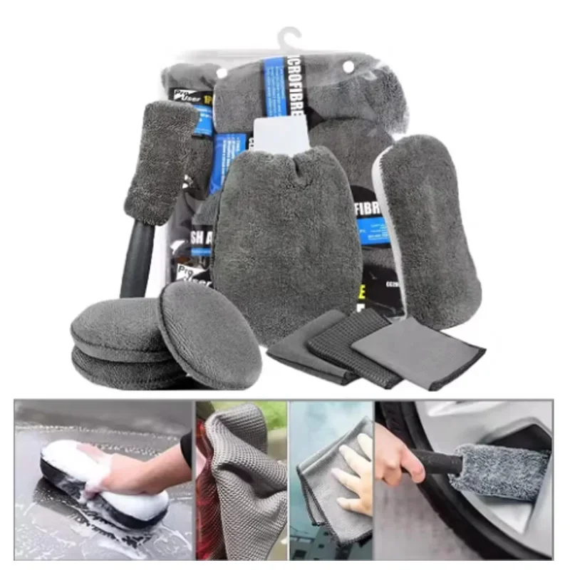 

9 шт., набор для чистки автомобиля, ультратонкое волокно, перчатки для мытья автомобиля, полотенца, тряпки, губки для вощения, щетки для колес, инструменты для чистки автомобиля