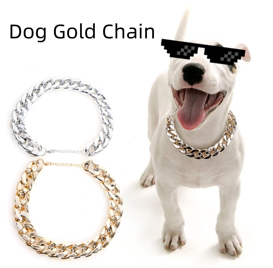 Gold Plastic Plated Collars for Dogs Electroplated Dog Chain for Pitbull Fashion Jewelry Dog Accessories for French Bulldog