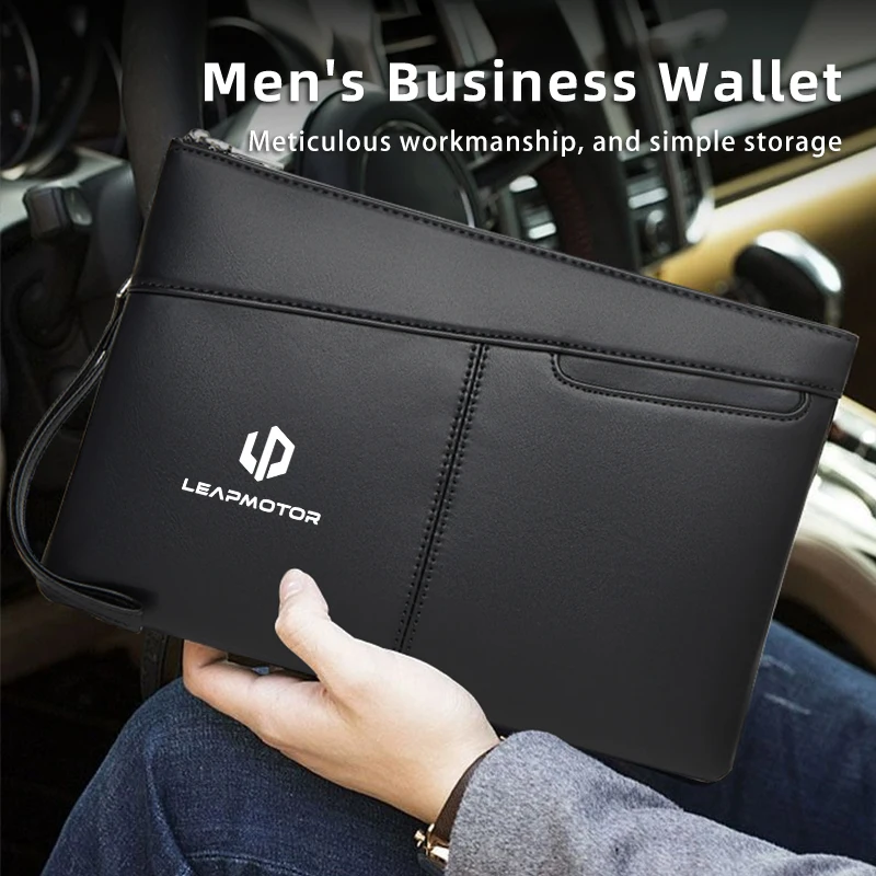 Cartera de cuero PU para hombre de negocios de lujo, bolso de mano con estampado de coche para Leapmotor Leap Motor C01 C11 T03 S01 C11 Reev 2022 2023 2022