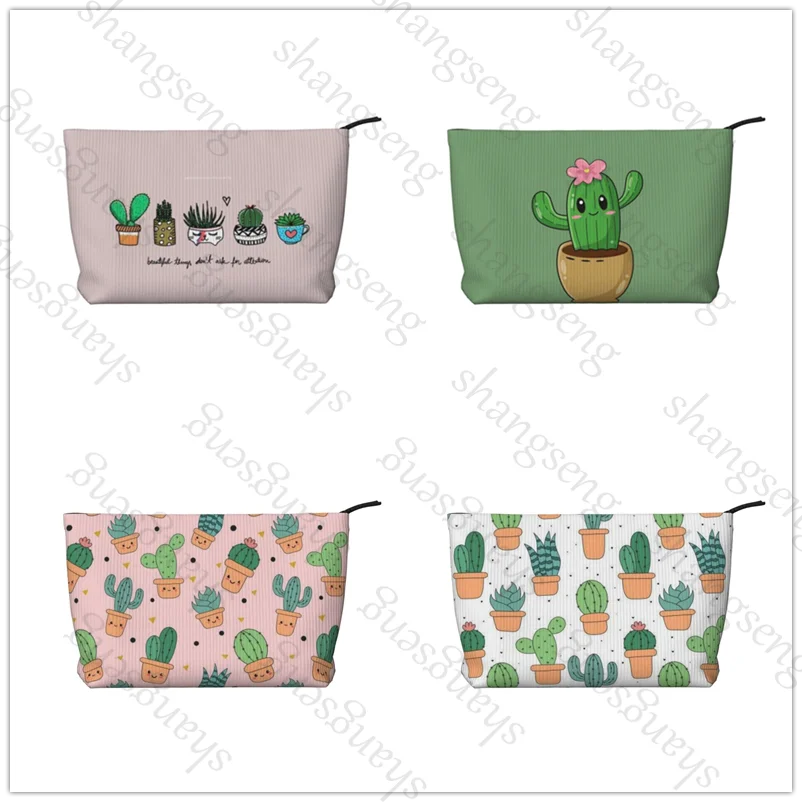 

Cactus Cartoon Corduroy cosmetic bag toiletry storage bags ladies box luxury travel zipper storage bag