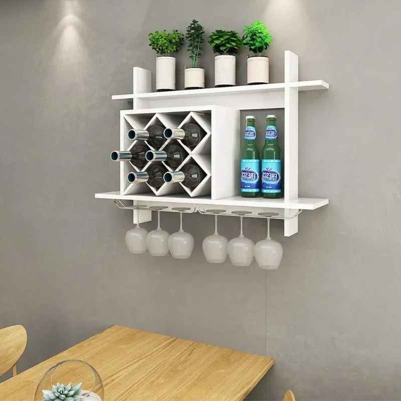 White wall mounted wooden display wine rack for home decoration