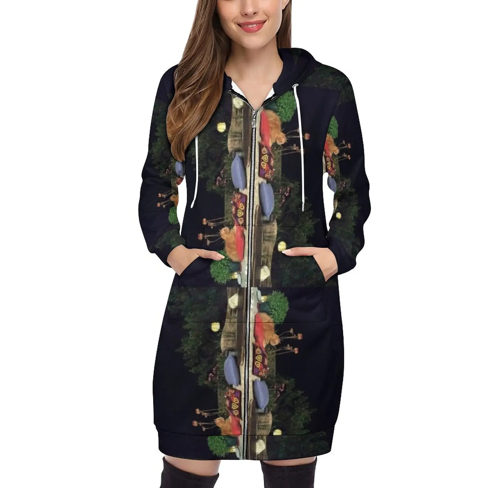 

Модные женские толстовки, новинка, повседневная толстовка с капюшоном, толстовки, свитшоты, топы, надпись Calm Dark Cat Night Sweet Eri