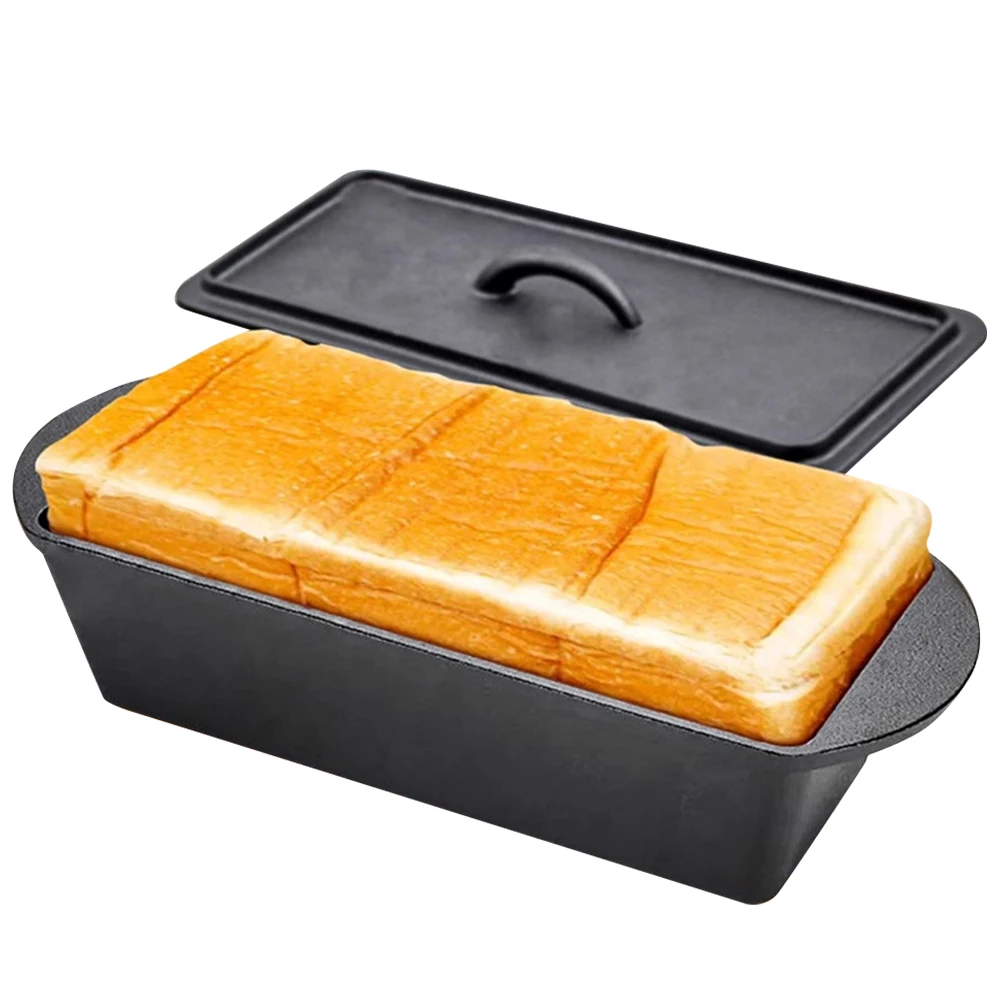 

Grade Cast Iron Loaf Pan with Heat-Retaining Lid Non-Toxic Uncoated Toast Mold Sturdy Handles for Homemade Bread Sandwich Baking