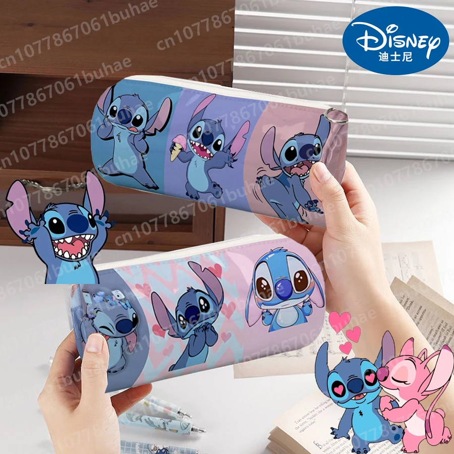 

Disney Stitch Pencil Case Anime Lilo & Stich Cartoon Cylindrical Pencil Cases Large Capacity Stationery Storage Bag for Kid Gift