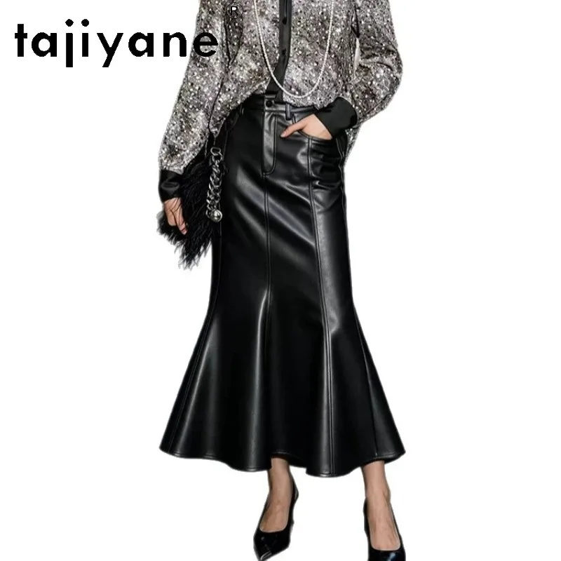 TAJIYANE Genuine Sheepskin Leather Skirt Black Mermaid Skirt Slimming A-line Bodycon Skirts 2026 Woman Streetwear Women's Skirts