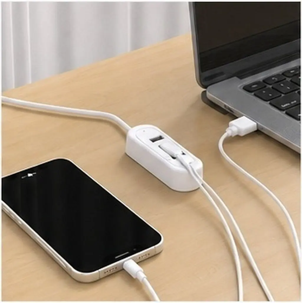 3USB Multi-Function Hub 0.25m White 3A Charger Extension Line Expansion Multi-Port Hub High-Speed Data Transmission Compact
